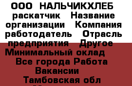 ООО "НАЛЬЧИКХЛЕБ" раскатчик › Название организации ­ Компания-работодатель › Отрасль предприятия ­ Другое › Минимальный оклад ­ 1 - Все города Работа » Вакансии   . Тамбовская обл.,Моршанск г.